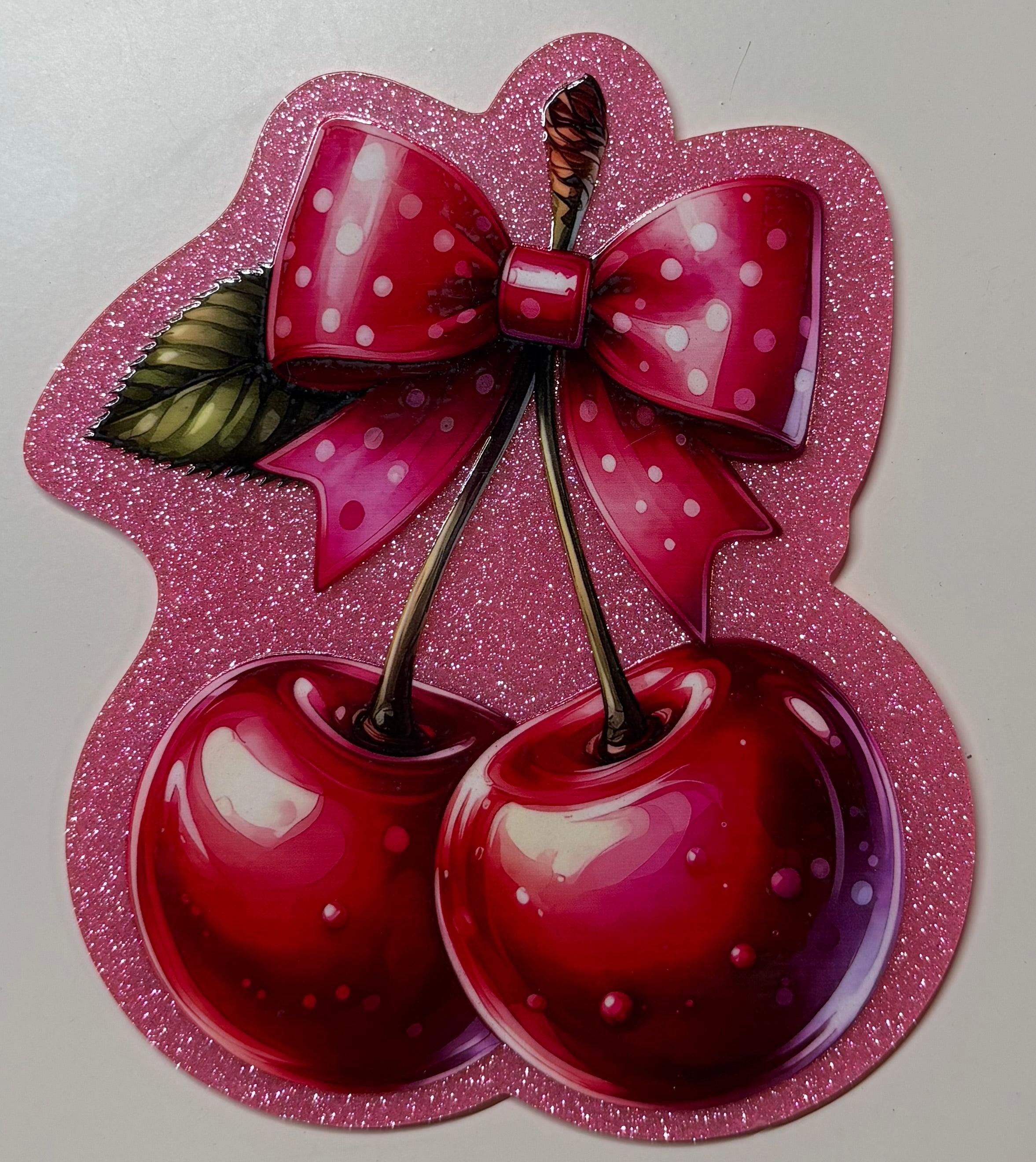 Glitter Cherry Bow Jumbo Magnet